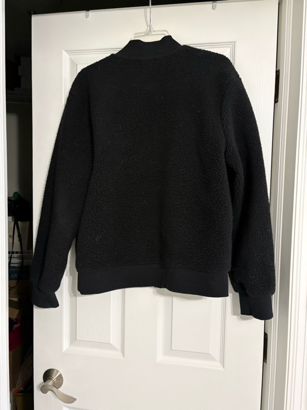 ZYIA Black Sherpa Bomber Jacket with Leopard Stripe - Picture 2 of 3